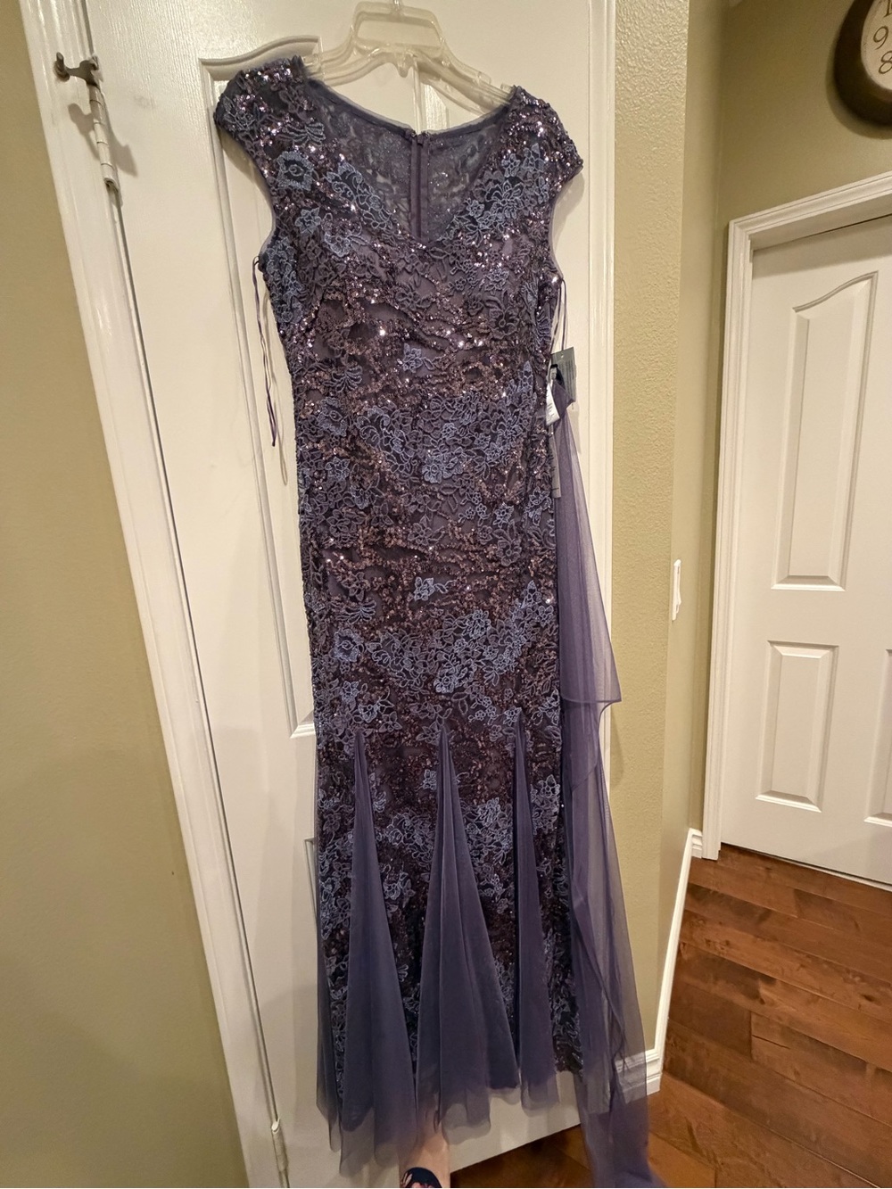 Alex Evenings Dusty Lavender Lace & Sequin Maxi Gown NWT